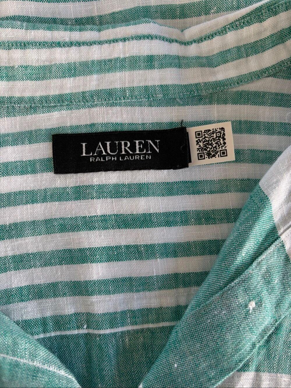 Lauren Ralph Lauren Oversized Striped Linen Shirt Green White Size M - Picture 9 of 12